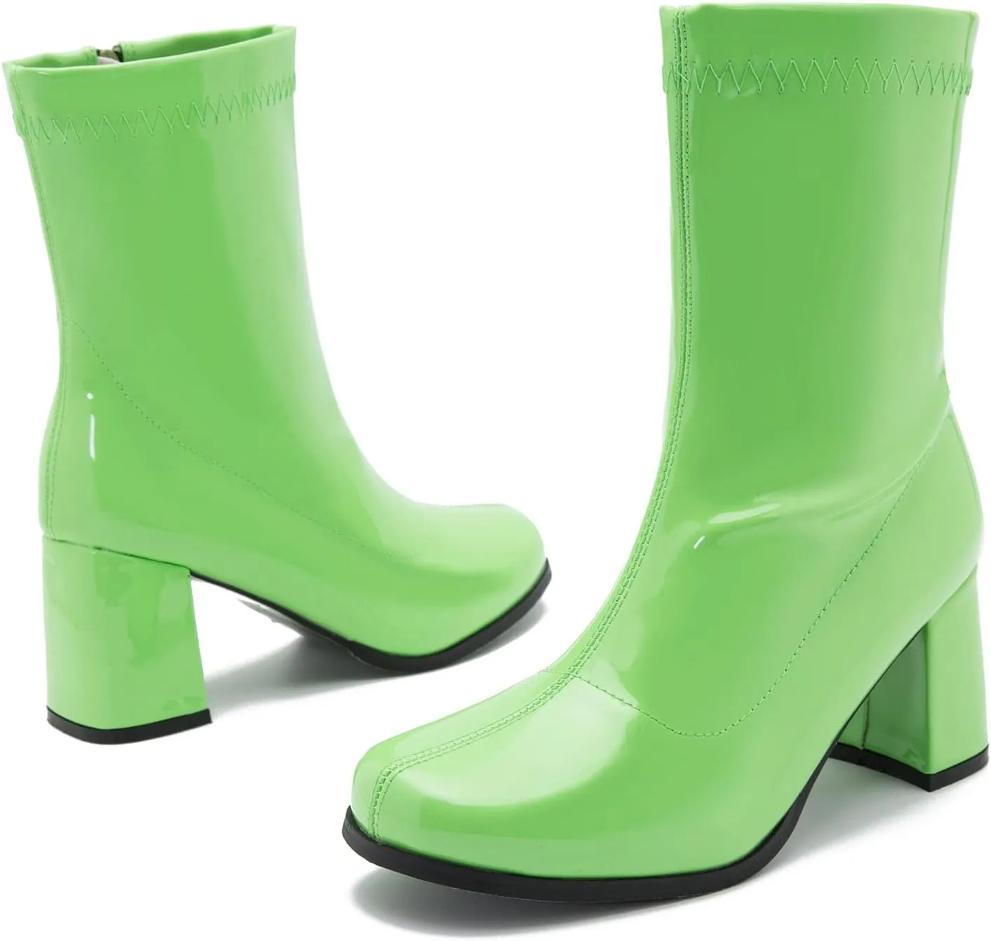 LIURUIJIA Women's Gogo Boots Mid Calf Block Heel Square Toe Zipper Boots Low Heel Short Booties