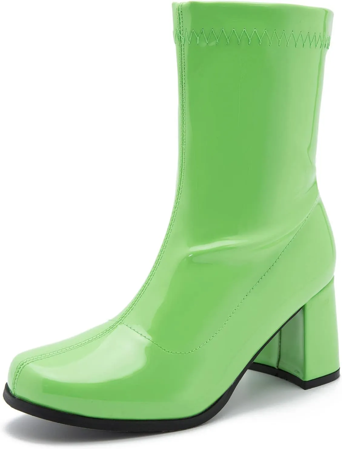 LIURUIJIA Women's Gogo Boots Mid Calf Block Heel Square Toe Zipper Boots Low Heel Short Booties