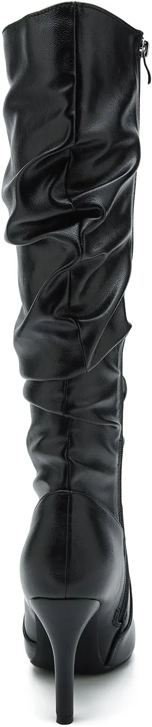 LIURUIJIA Women's Slouchy Knee High Boots Side Zipper Stiletto High Heeled Pointed Toe Fashion Fall Boots
