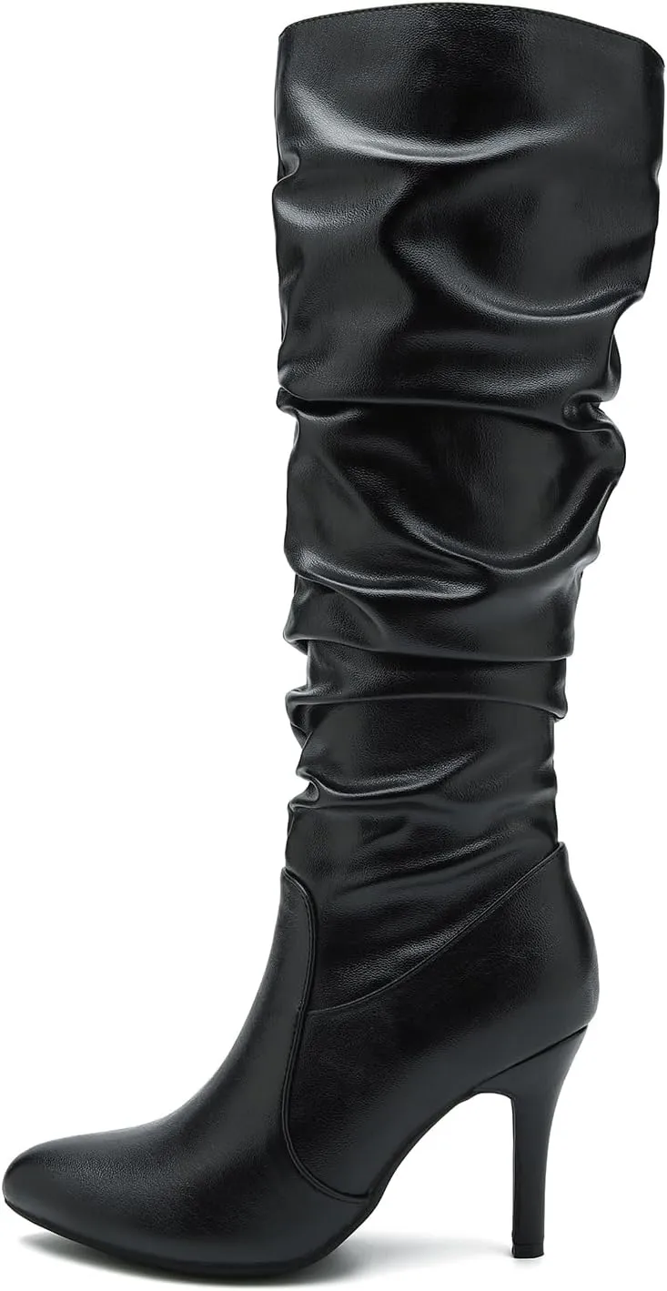 LIURUIJIA Women's Slouchy Knee High Boots Side Zipper Stiletto High Heeled Pointed Toe Fashion Fall Boots