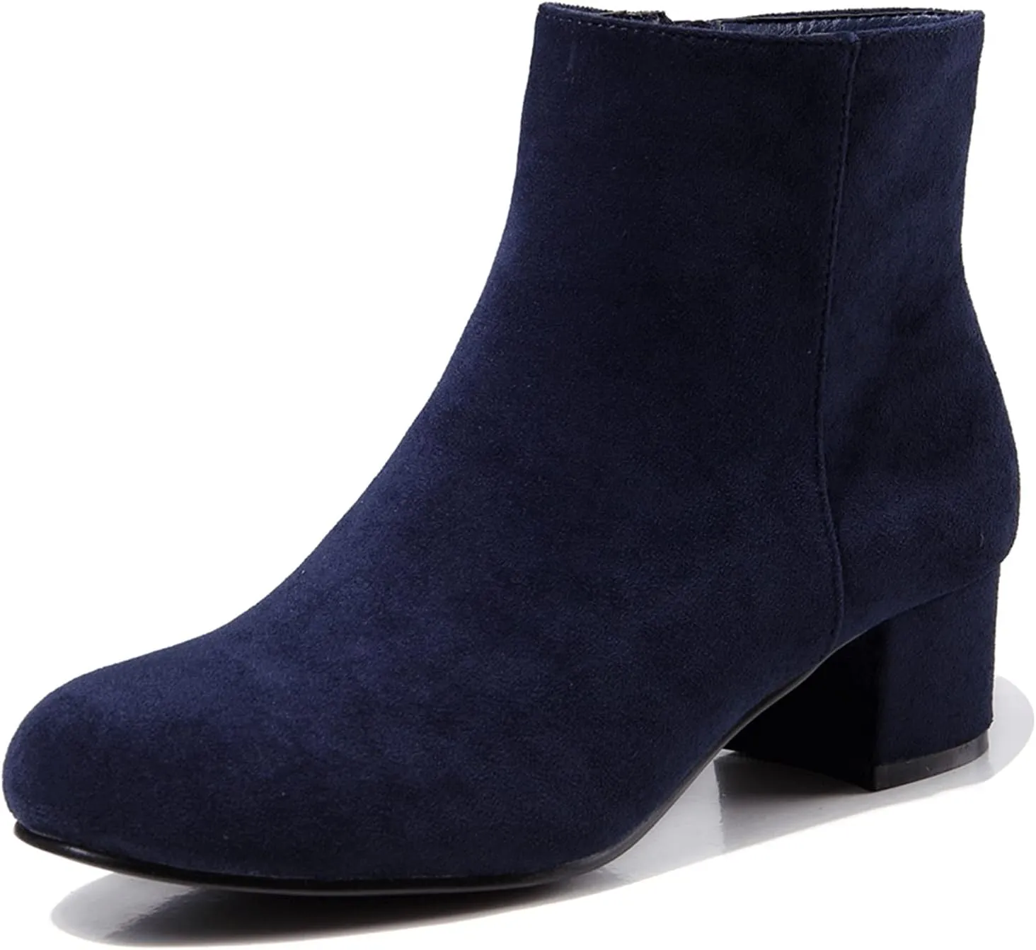 LIURUIJIA Women's Suede Ankle Boots Low Heel Leather Booties Side Zippers Round Toe Short Boots