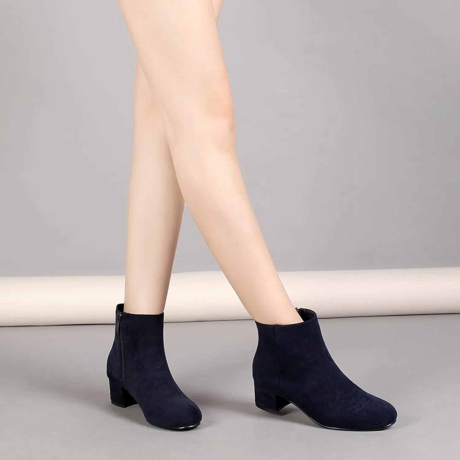 LIURUIJIA Women's Suede Ankle Boots Low Heel Leather Booties Side Zippers Round Toe Short Boots