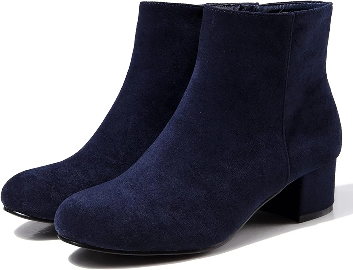 LIURUIJIA Women's Suede Ankle Boots Low Heel Leather Booties Side Zippers Round Toe Short Boots