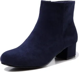 LIURUIJIA Women's Suede Ankle Boots Low Heel Leather Booties Side Zippers Round Toe Short Boots
