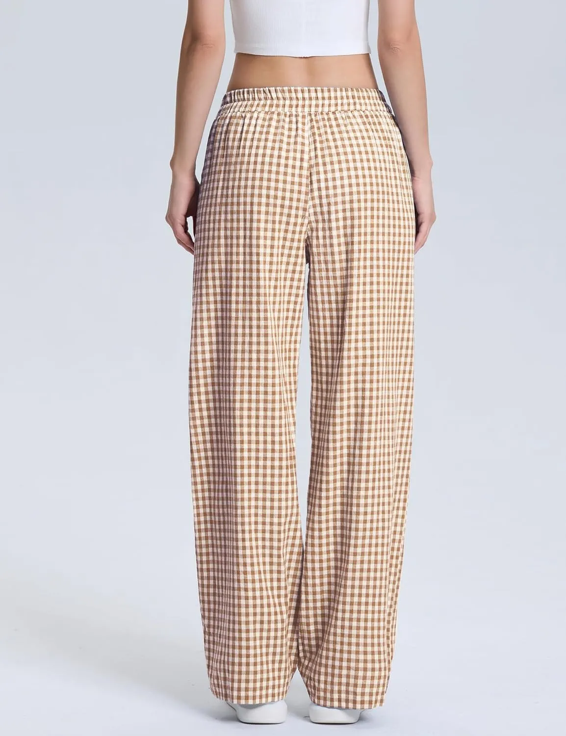 LOMON Women's Striped Gingham Boxer Pants Cotton Pajama Lounge Pj Casual Plaid Trousers Y2K Beach Bottoms with Pockets