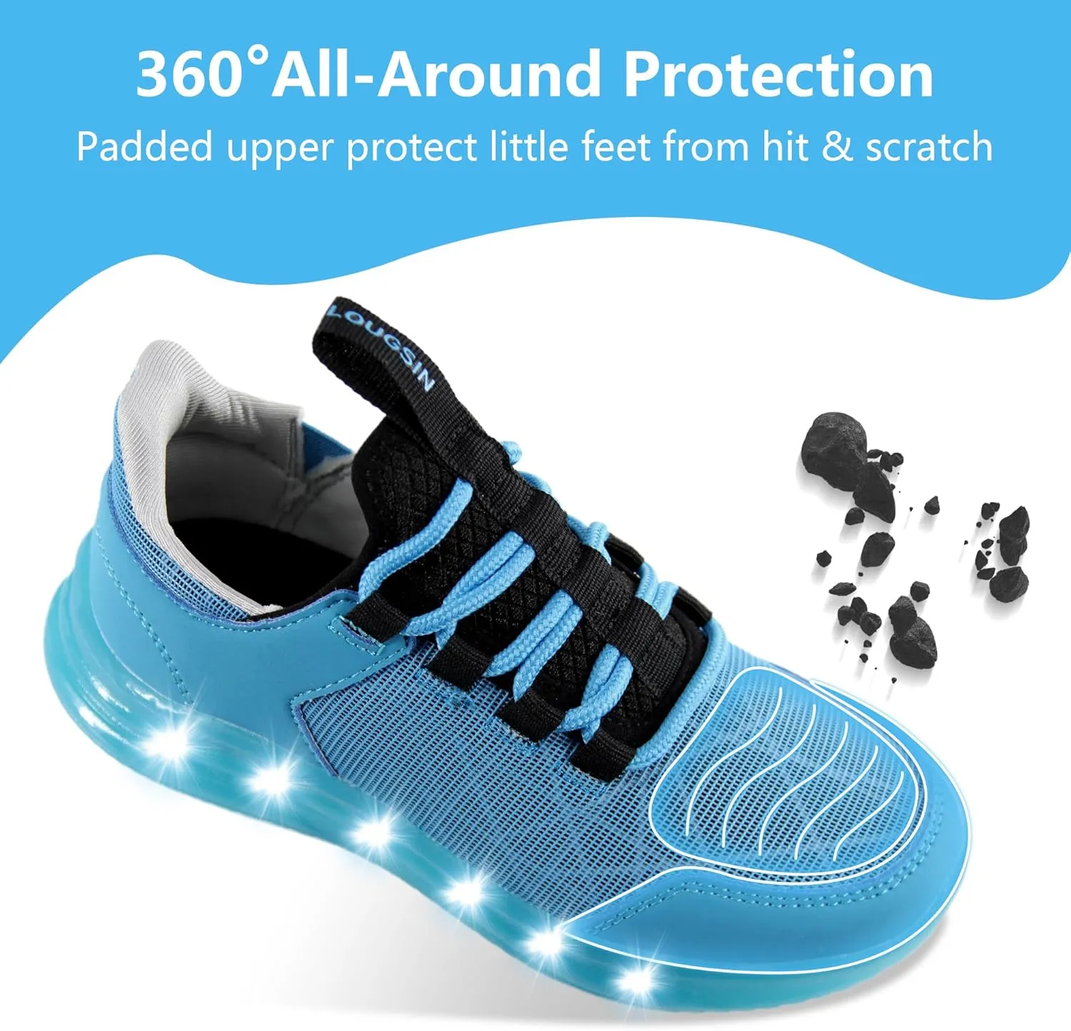 LOUGSIN Boys Girls Light Up Shoes Lightweight Mesh Breathable Adorable GlowDash LED Flashing Running Sneakers for Toddler and Little Kid