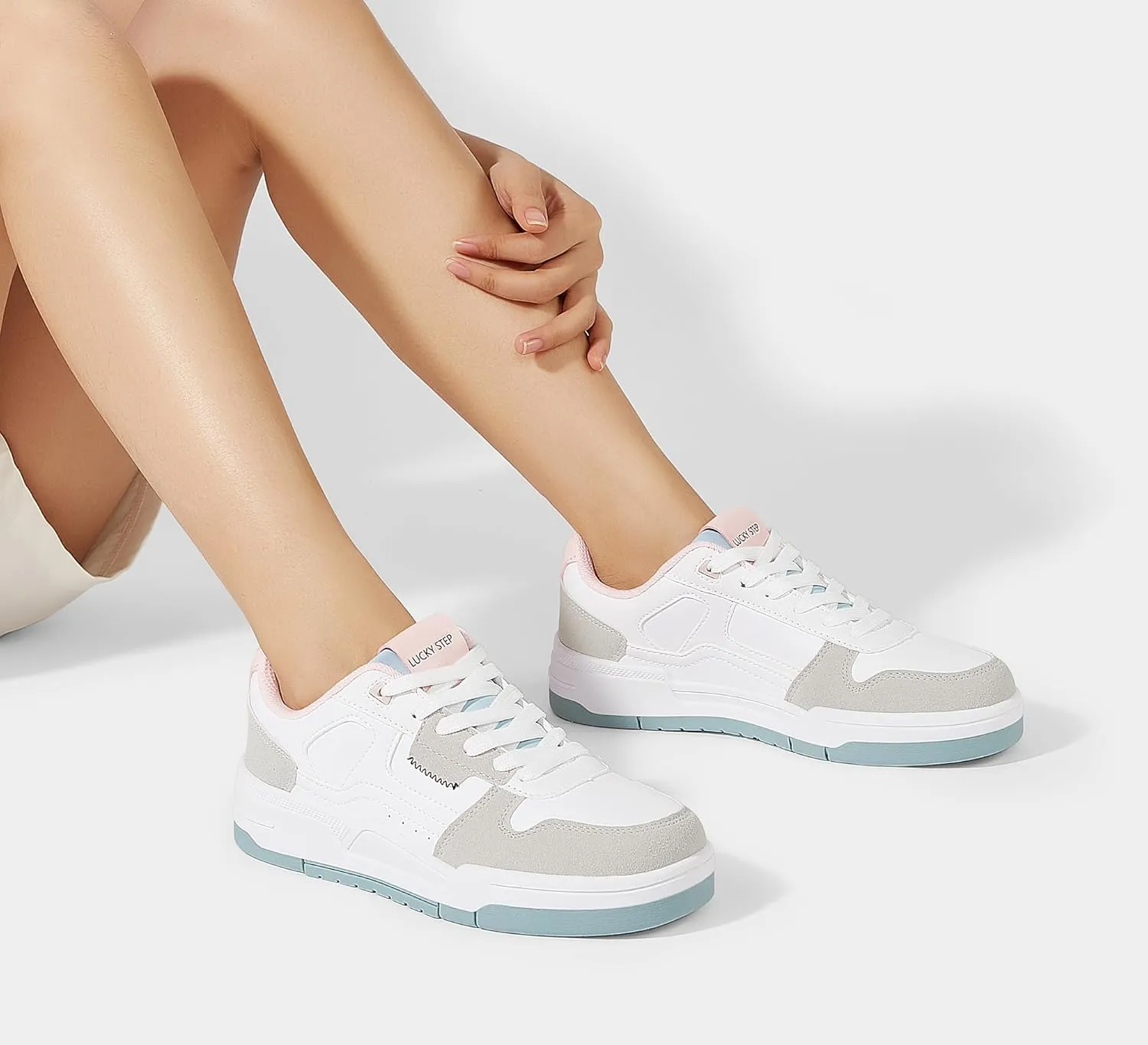 LUCKY STEP Women's Lace Up Fashion Casual Sneakers Low Top Walking Shoes Platform Comfort Non Slip Tennis Shoes