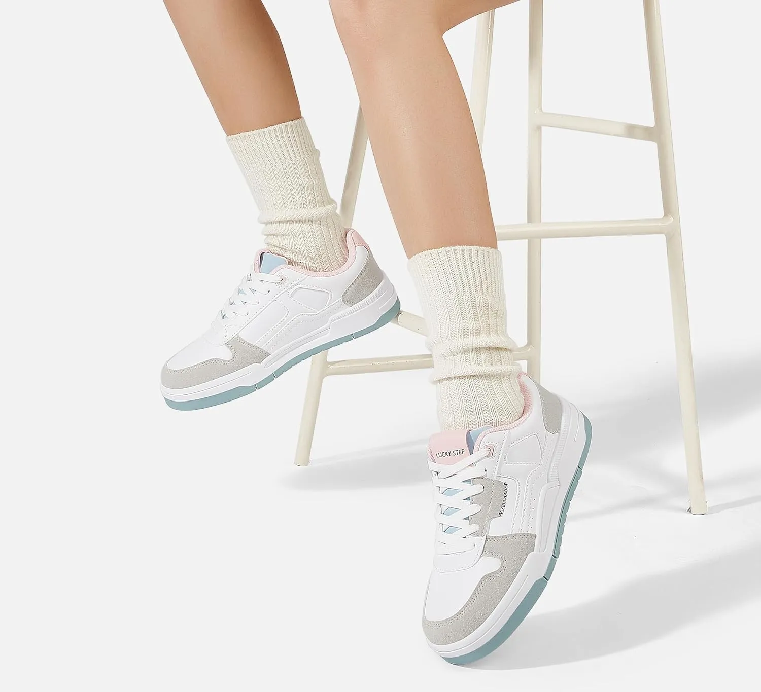 LUCKY STEP Women's Lace Up Fashion Casual Sneakers Low Top Walking Shoes Platform Comfort Non Slip Tennis Shoes