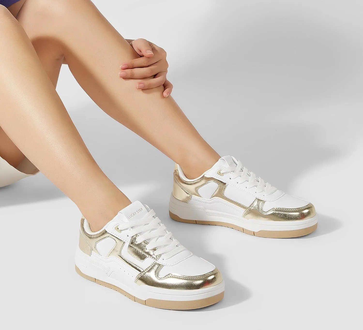 LUCKY STEP Women's Lace Up Fashion Casual Sneakers Low Top Walking Shoes Platform Comfort Non Slip Tennis Shoes