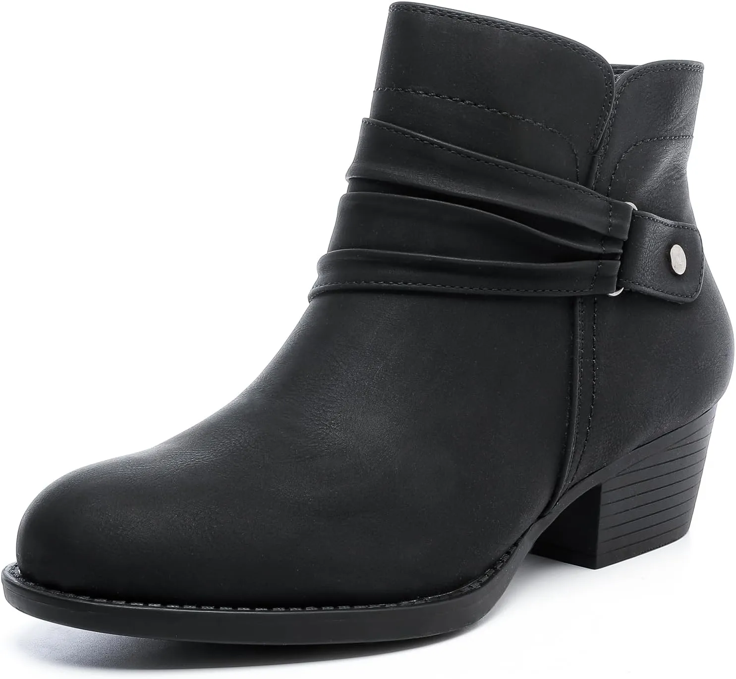 Luoika Women's Wide Width Ankle Boots - Black Brown Short Boots Block Low Heel Side Zipper Booties.