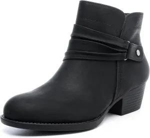 Luoika Women's Wide Width Ankle Boots - Black Brown Short Boots Block Low Heel Side Zipper Booties.