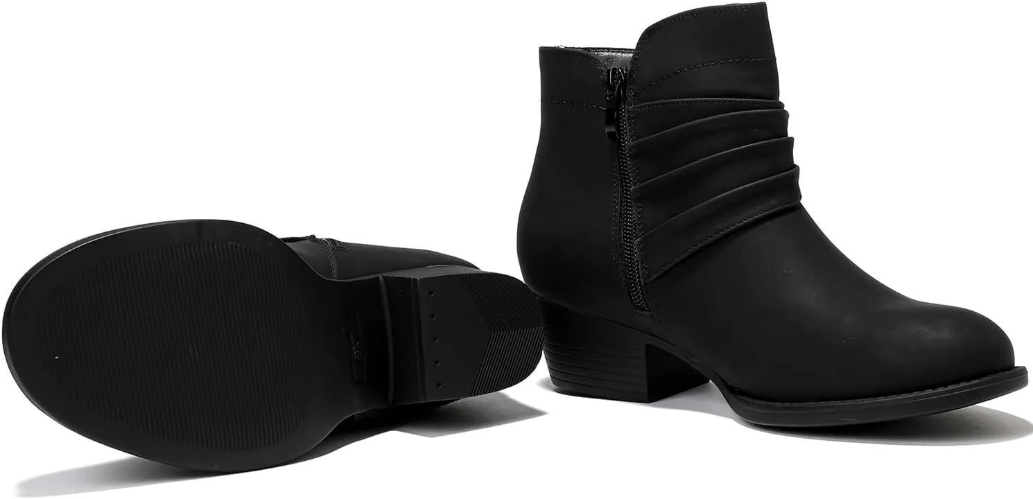 Luoika Women's Wide Width Ankle Boots - Black Brown Short Boots Block Low Heel Side Zipper Booties.