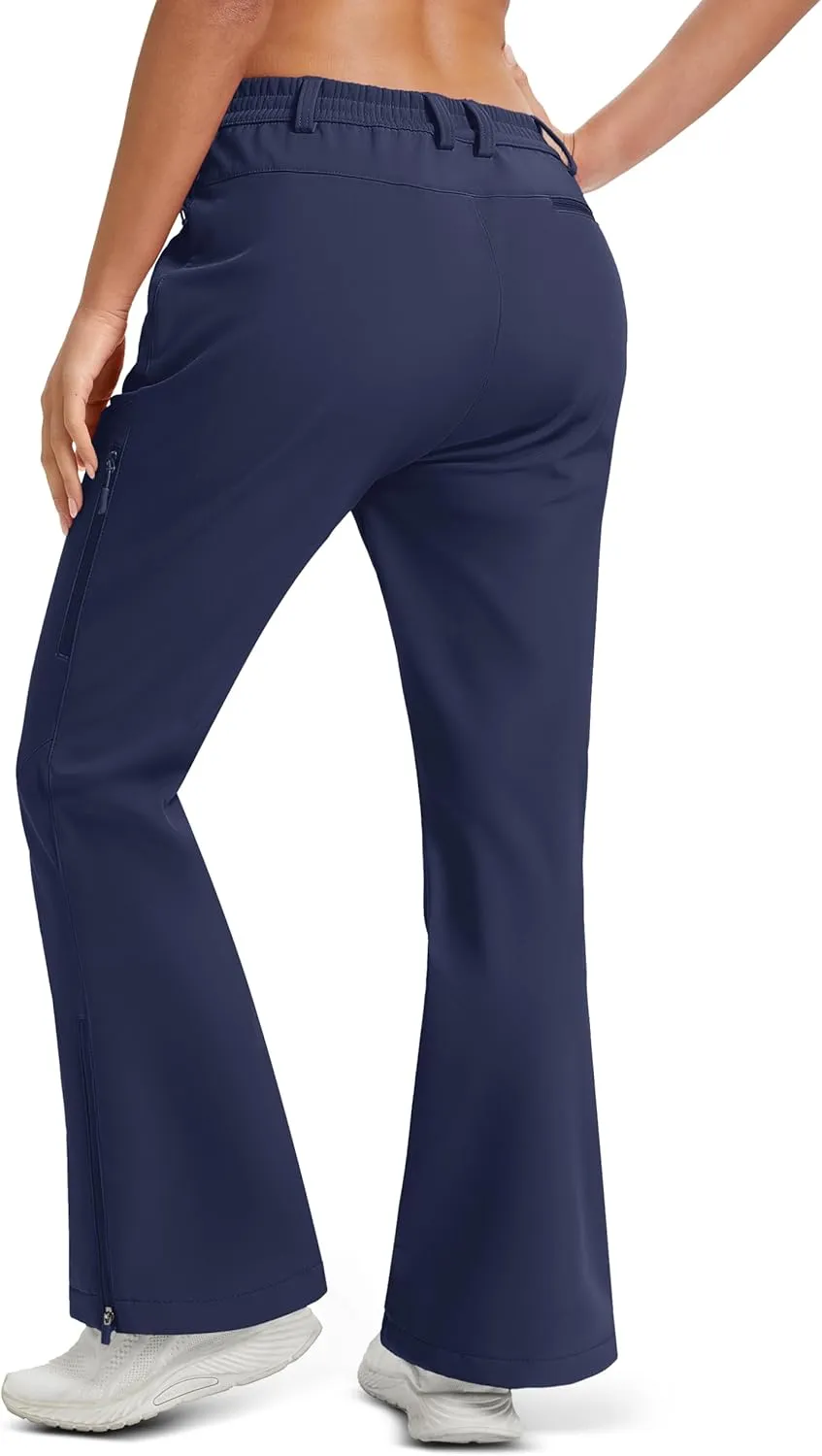 MAGCOMSEN Women's Fleece Lined Flare Pants Waterproof Insulated Snow Ski Pants Warm Outdoor Winter Hiking Softshell