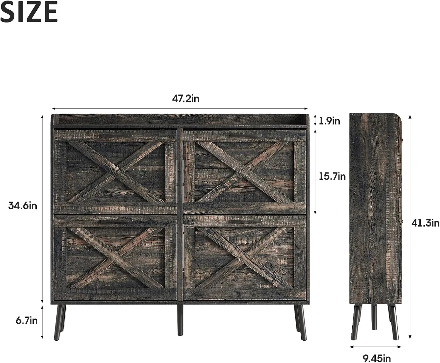 Maupvit Large Shoe Cabinet with 4 Flip Drawers, Freestanding Shoe Cabinet Organizer with Metal Drawer Bracket, Shoes Storage Cabinet for Entryway, Narrow Shoe Rack Cabinet,5Sturdy Legs,Dark Rustic Oak