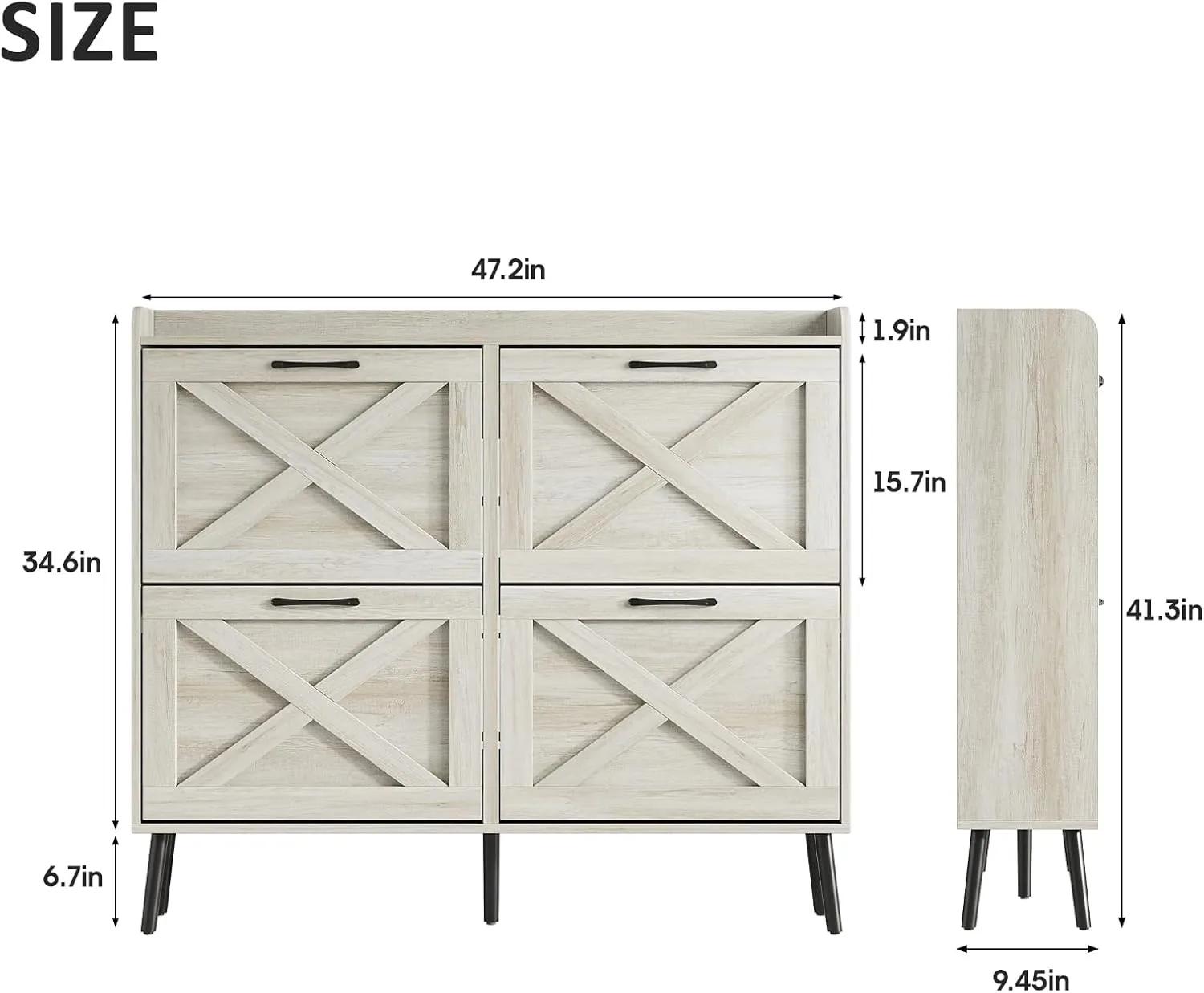 Maupvit Large Shoe Storage Cabinet with 4 Flip Drawers, Freestanding Shoe Organizer with Metal Drawer Hinges for Entryway, Narrow Shoe Rack Cabinet, 5 Sturdy Wooden Legs, Beige