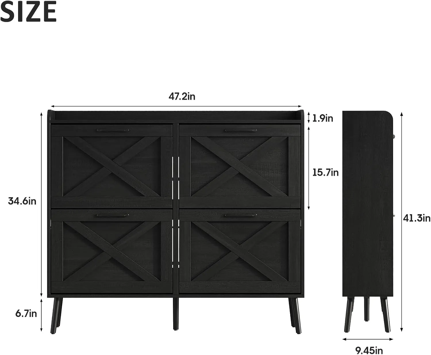 Maupvit Large Shoe Storage Cabinet with 4 Flip Drawers, Freestanding Shoe Organizer with Metal Drawer Hinges for Entryway, Narrow Shoe Rack Cabinet, 5 Sturdy Wooden Legs, Black
