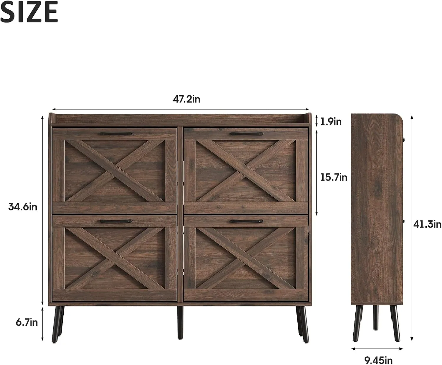 Maupvit Large Shoe Storage Cabinet with 4 Flip Drawers, Freestanding Shoe Organizer with Metal Drawer Hinges for Entryway, Narrow Shoe Rack Cabinet, 5 Sturdy Wooden Legs, Dark Walnut