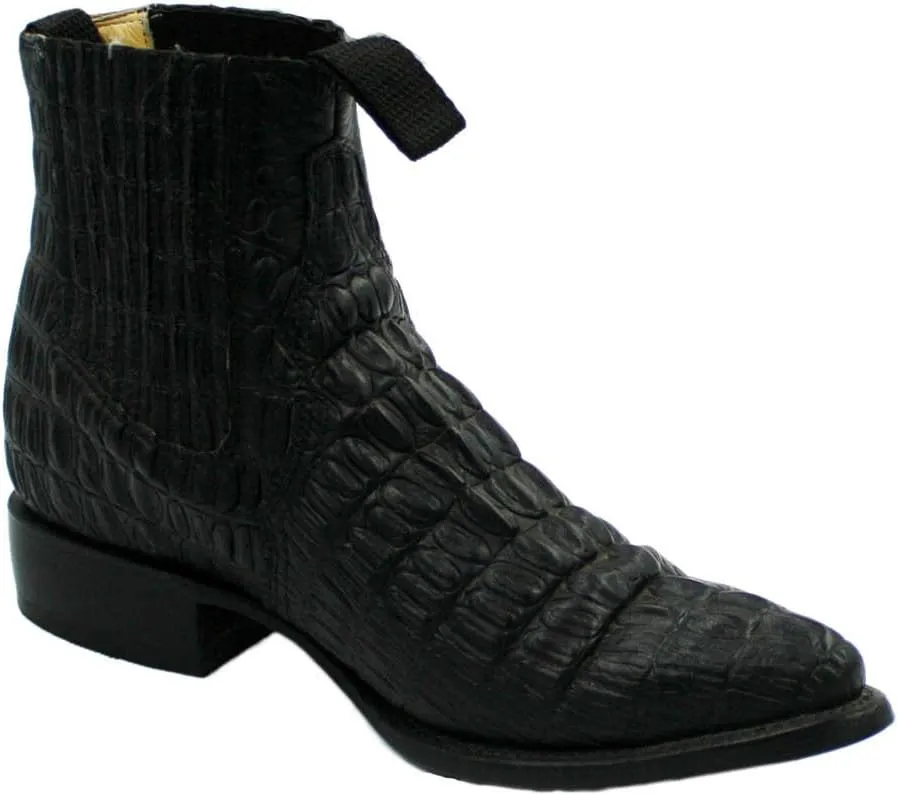 Men Genuine Cow Leather Crocodile Print Short Ankle Western j Toe Boots