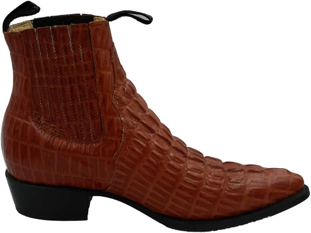 Men Genuine Cow Leather Crocodile Print Short Ankle Western j Toe Boots