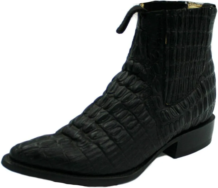 Men Genuine Cow Leather Crocodile Print Short Ankle Western j Toe Boots