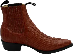 Men Genuine Cow Leather Crocodile Print Short Ankle Western j Toe Boots