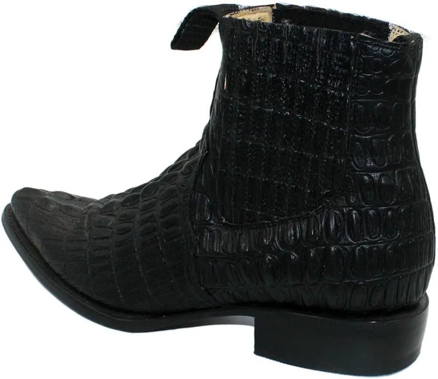Men Genuine Cow Leather Crocodile Print Short Ankle Western j Toe Boots