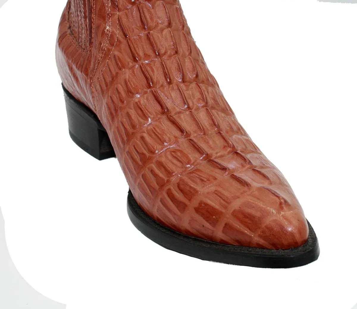 Men Genuine Cow Leather Crocodile Print Short Ankle Western j Toe Boots