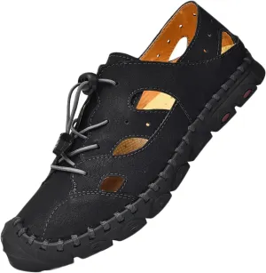 Men Sandals Closed Toe Hiking Sandals Waterproof Leather Fisherman Walking Sandals Summer Beach Shoes Athletic Sandals