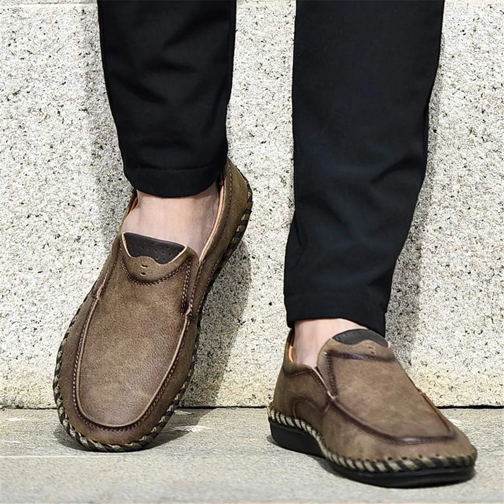 Men Vintage Cowhide Loafers Summer Casual Walking Shoes Fashionable Boat Moccasins Leisure Comfortable Chic New Driving Footwear