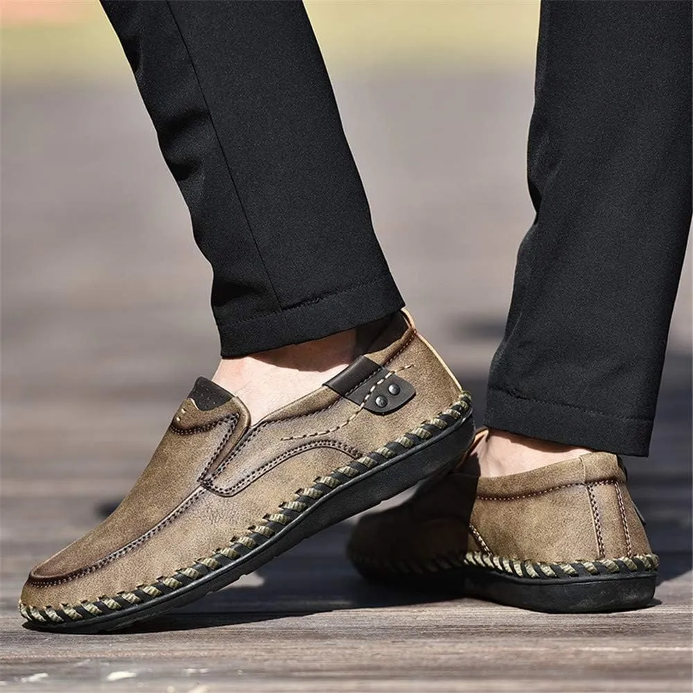 Men Vintage Cowhide Loafers Summer Casual Walking Shoes Fashionable Boat Moccasins Leisure Comfortable Chic New Driving Footwear