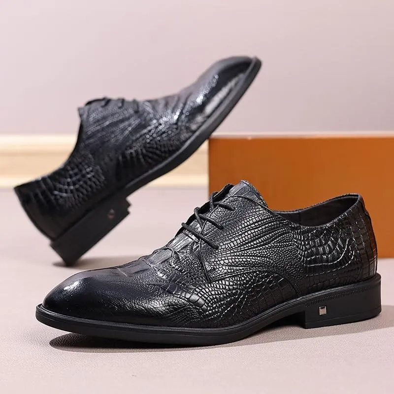 Men's Alligator Crocodile Print Oxfords Fashion Lace Up Dress Shoes Office Working Derby Shoes Fashion Comfort Luxury Soft