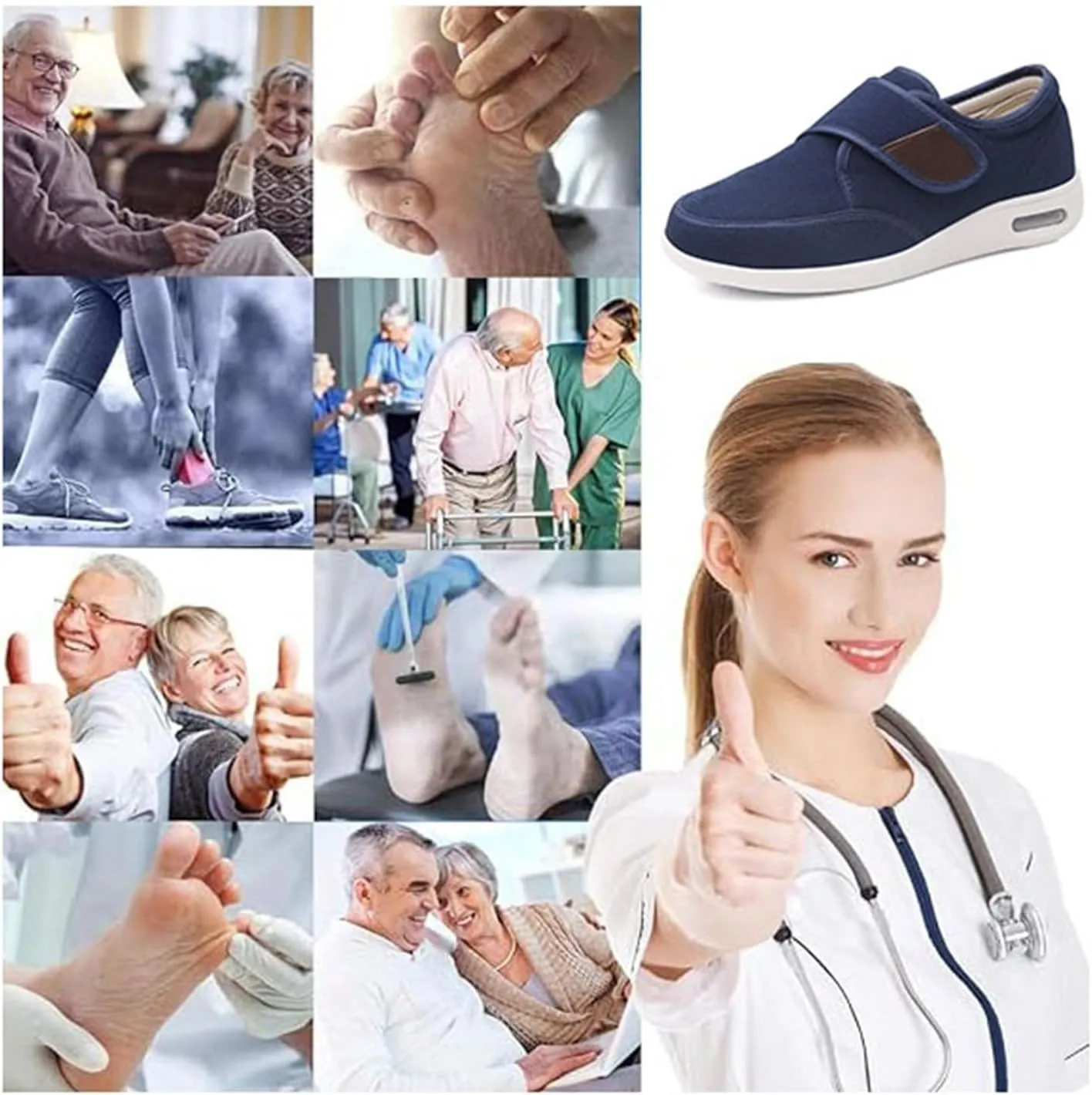 Men's Autumn and Winter Comfy Warm Diabetic Edema Shoes, Men's Width Breathable Slip-On Shoes, with Adjustable Straps, for Swollen Feet Arch Support Orthopedic Sneakers