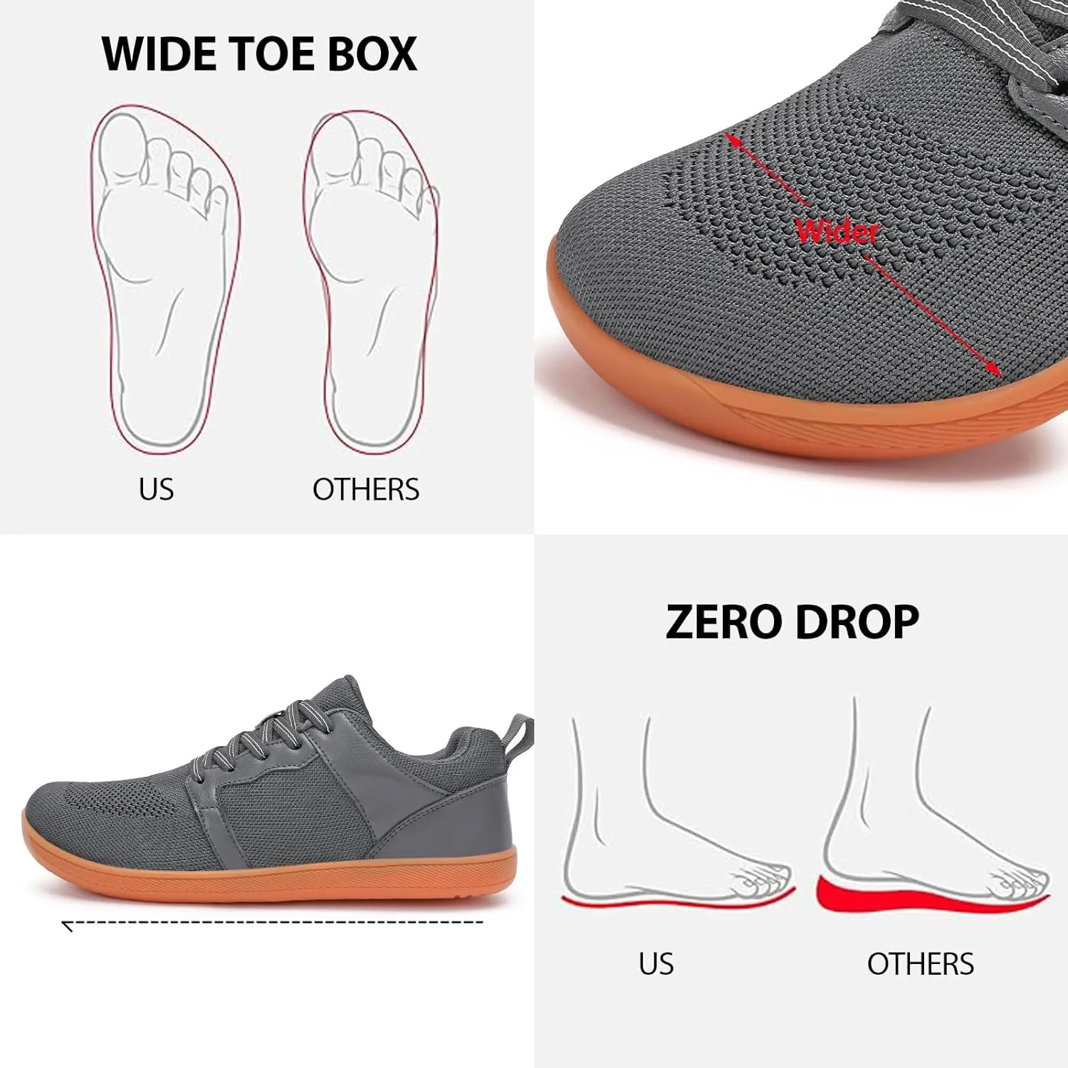 Men's Barefoot Shoes Wide Toe Walking Shoes Minimalist Cross-Trainer Shoes Zero Drop Sole Breathable Trail Running Sneakers