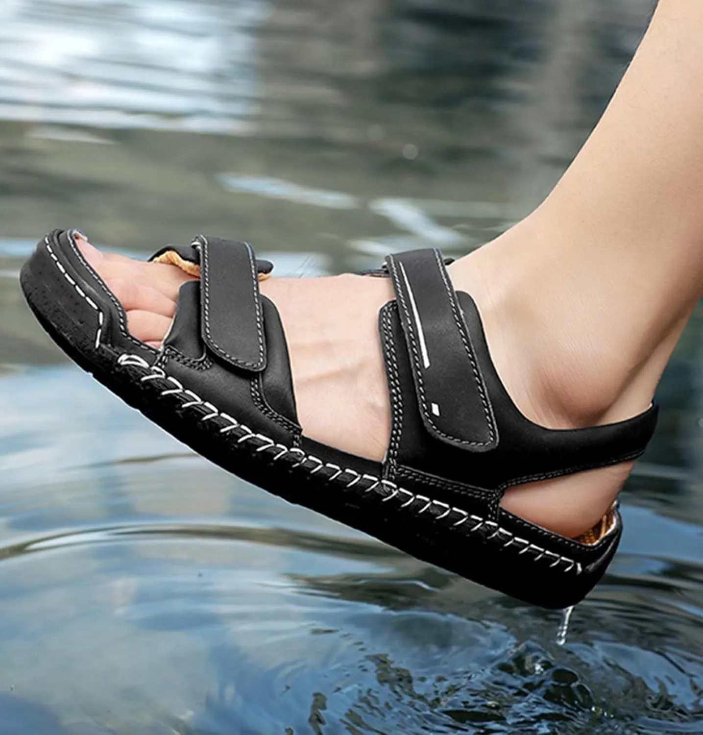 Mens Casual Leather Sandals Beach Shoes Summer Sandals for Hiking Trekking Walking Outdoor Sandals