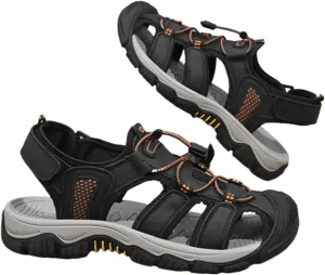Men's Closed Toe Comfortable Leather Water Sandals for Hiking Fishing Walking Summer Beach Fisherman Sandals