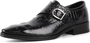 Men's Crocodile Print Oxford Shoes,Comfort Slip on Dress Loafers Monk Strap,Vintage Fashion Pointed Toe Buckle Chunky Formal Leather Shoes