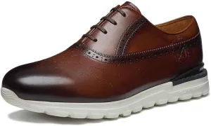 Men's Dress Sneakers Genuine Itailian Cowhide Leather Casual Shoes Brogue Running Oxfords with XL Extralight Sole