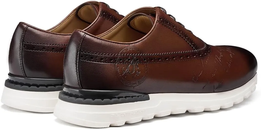 Men's Dress Sneakers Genuine Itailian Cowhide Leather Casual Shoes Brogue Running Oxfords with XL Extralight Sole