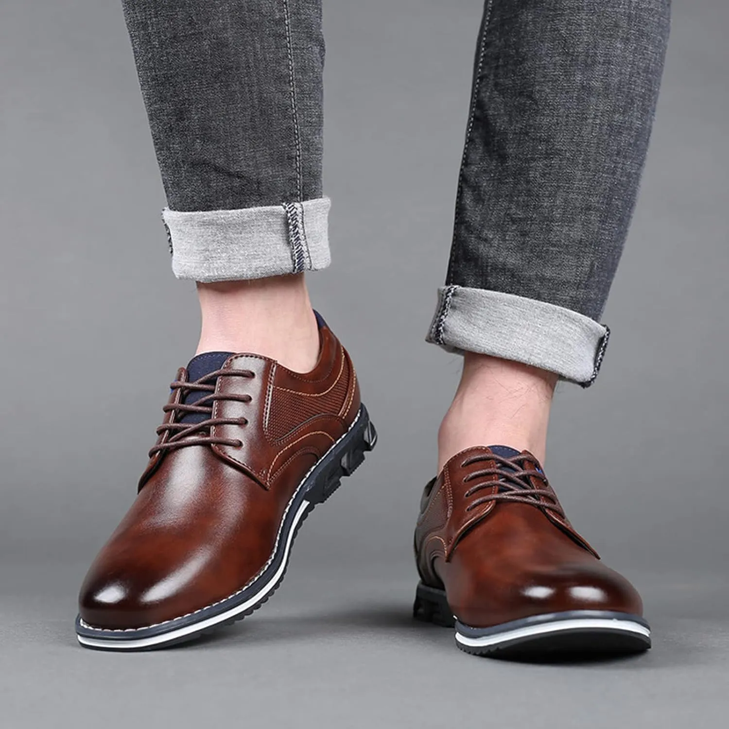 Men's Fashion Oxford Rovers Orthopedic Leather Shoes Casual Business Derby Lace-up Business Luxury Dress Loafers Flats Work Office Sneaker Driving Shoes