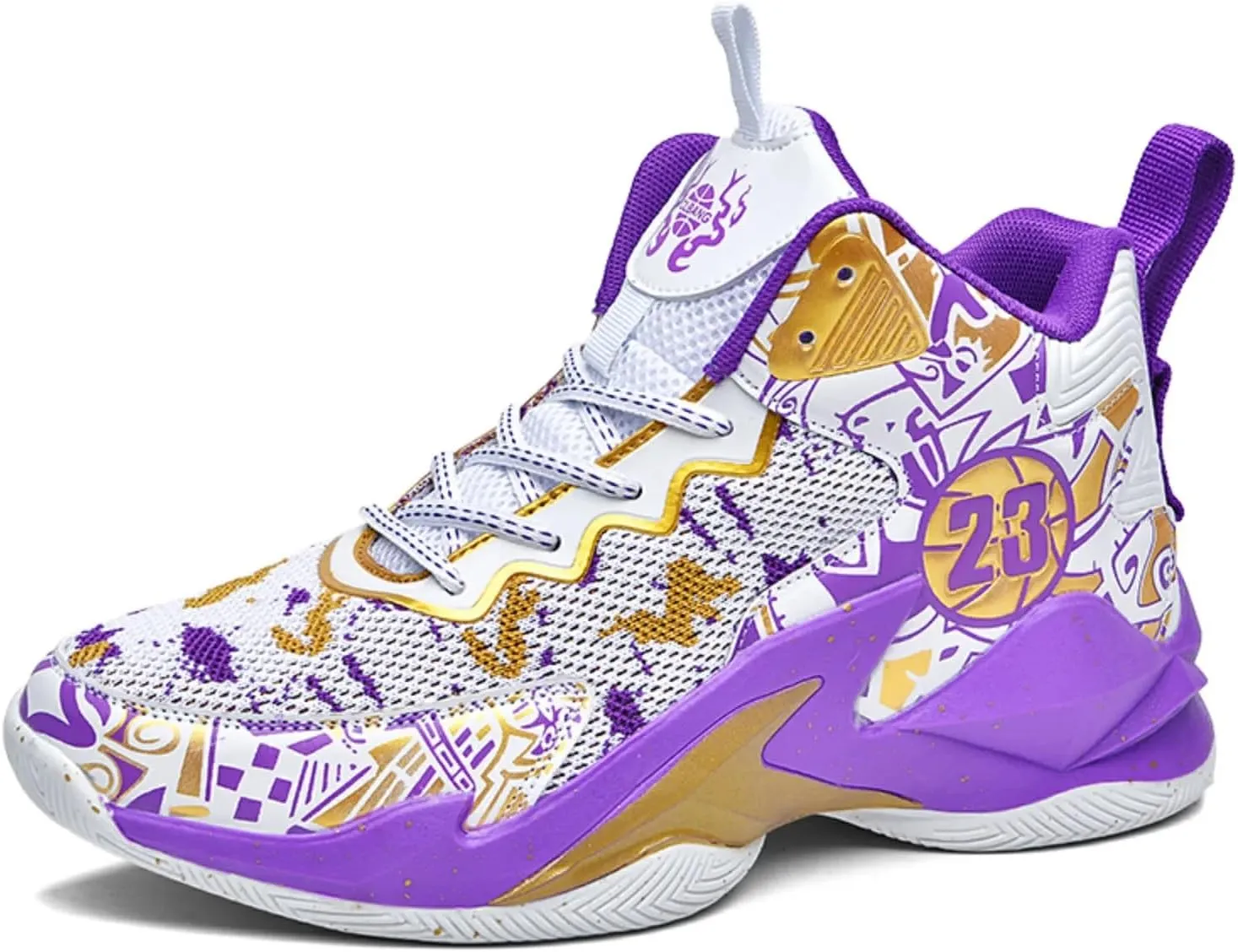 Men's High Top Basketball Shoes with Graffiti Style Breathable Mesh and Cushioned Midsole, Suitable for Indoor/Outdoor Wear