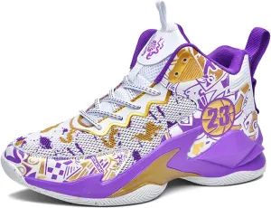 Men's High Top Basketball Shoes with Graffiti Style Breathable Mesh and Cushioned Midsole, Suitable for Indoor/Outdoor Wear