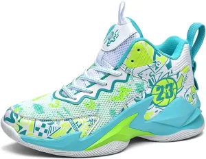 Men's High Top Basketball Shoes with Graffiti Style Breathable Mesh and Cushioned Midsole, Suitable for Indoor/Outdoor Wear