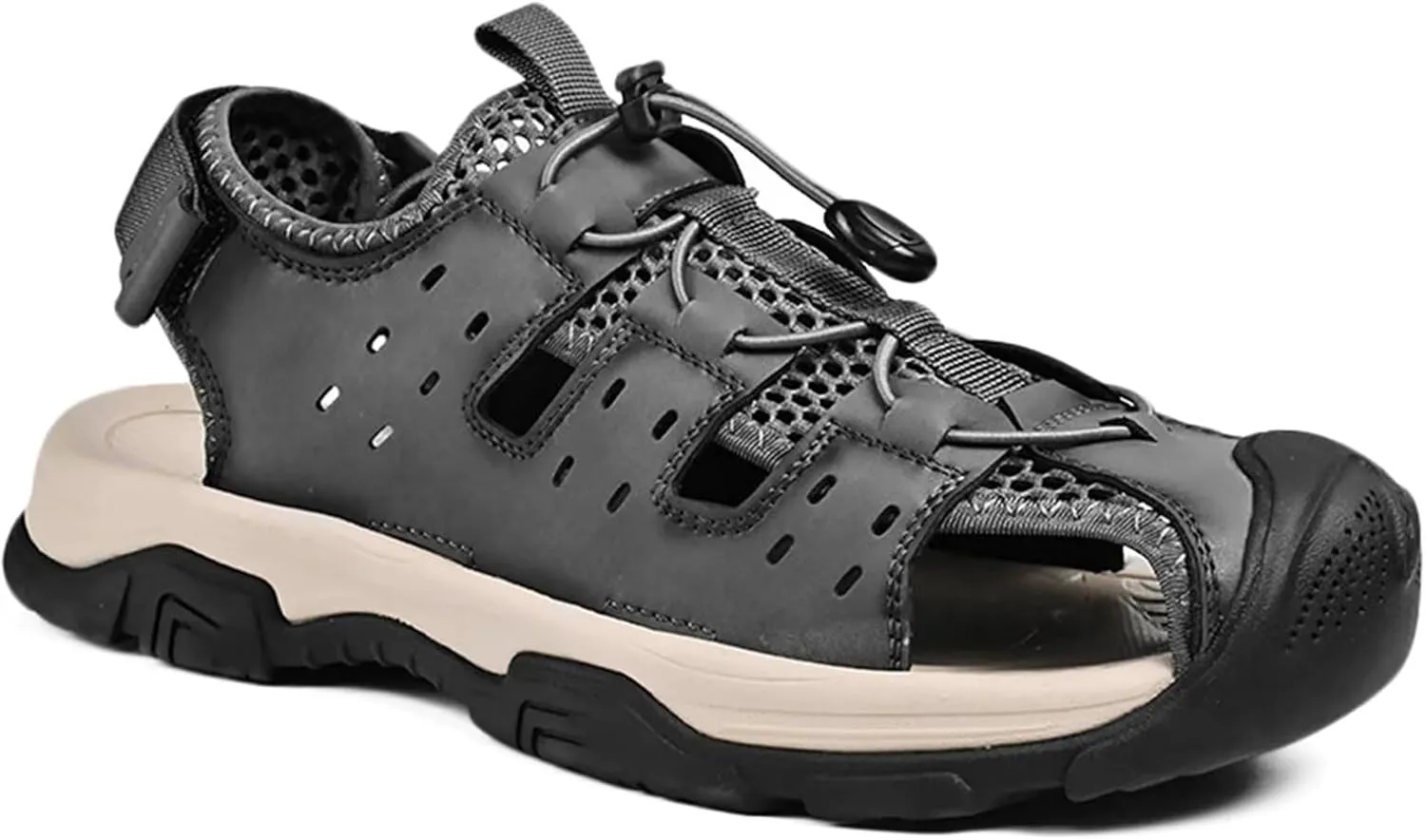 Mens Hiking Sandals Closed Toe Athletic Sport Fisherman Sandals Leather Trail Walking Casual Summer Beach Water Shoes