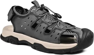 Mens Hiking Sandals Closed Toe Athletic Sport Fisherman Sandals Leather Trail Walking Casual Summer Beach Water Shoes