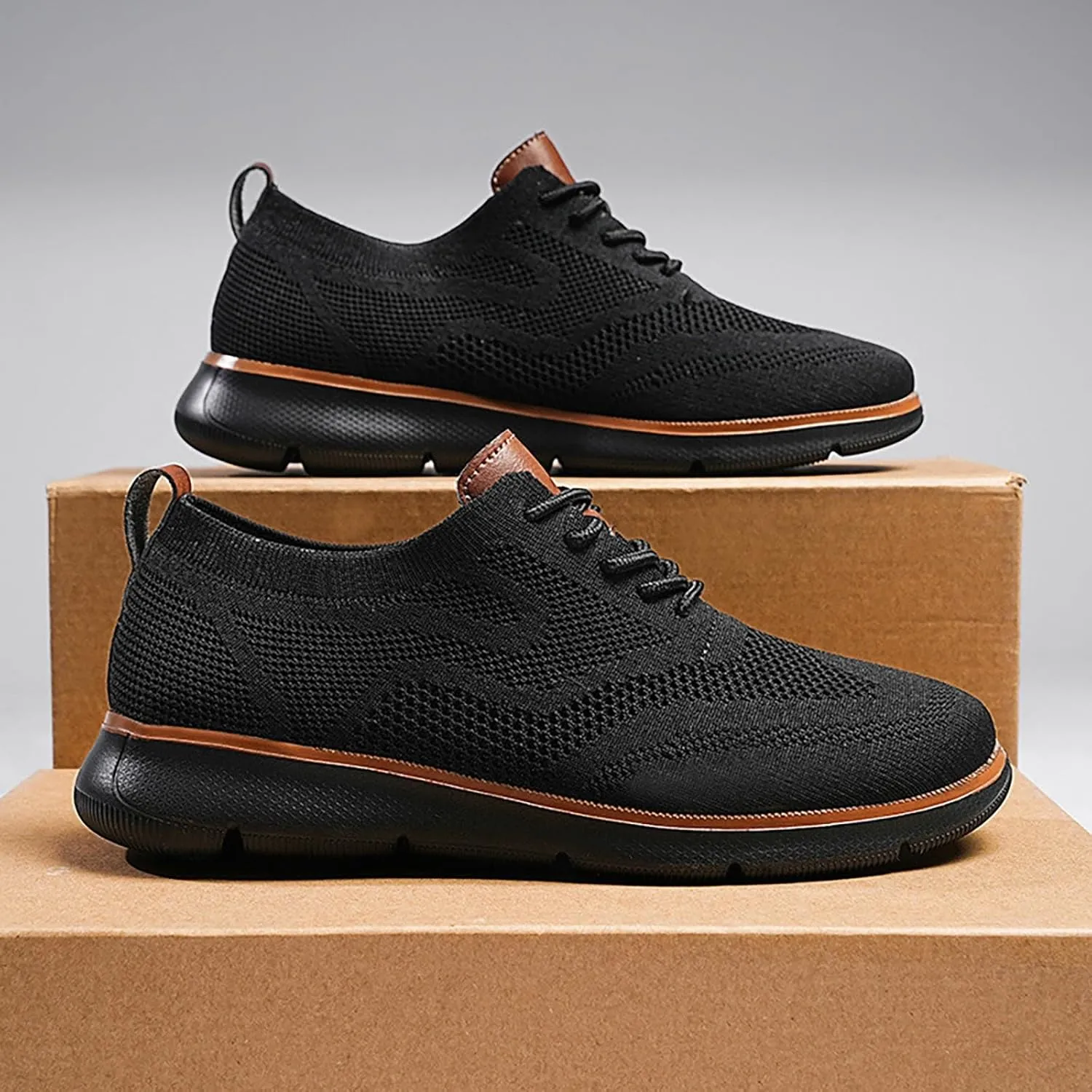 Men's Knit Breeze Mesh Sneakers Oxfords Lace-Up Non Slip Work Shoes Women Casual Slip On Shoes Casual Men Shoes Sneakers Black Tennis Shoe Loafers Shoe