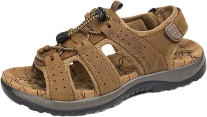 Mens Leather Outdoor Summer Sandals Waterproof Walking Hiking Sandals Fisherman Sandals