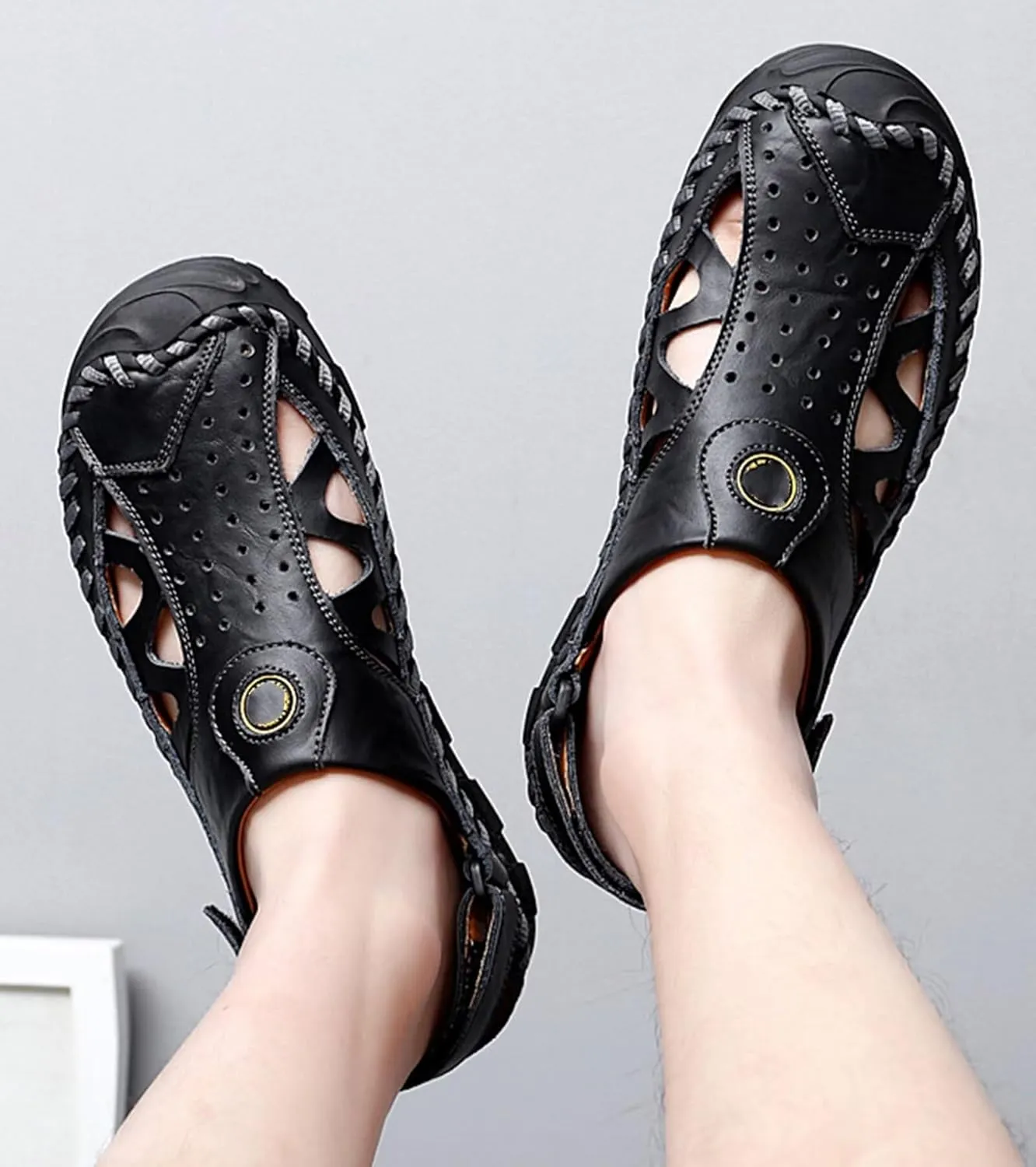 Mens Leather Sandals Casual Fisherman Sandals Summer Closed Toe Sandals for Trekking Hiking Walking Beach