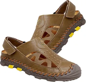Mens Leather Sandals Casual Fisherman Sandals Summer Closed Toe Sandals for Trekking Hiking Walking Beach