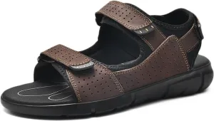 Men's Leather Sandals Summer Open Toe Outdoor Walking Hiking Sandals Casual Beach Sandals