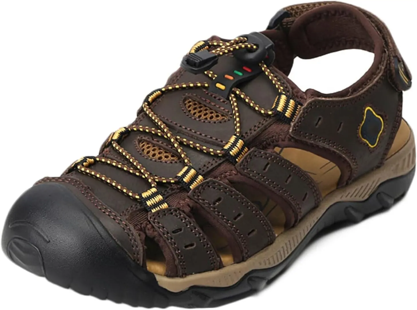 Men's Leather Sports Hiking Sandals Adjustable Casual Athletic Fisherman Beach Sandals Closed Toe Sandals Summer